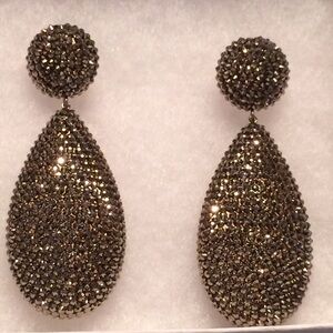 Drop Crystal Pave Teardrop Earrings in Gunmetal